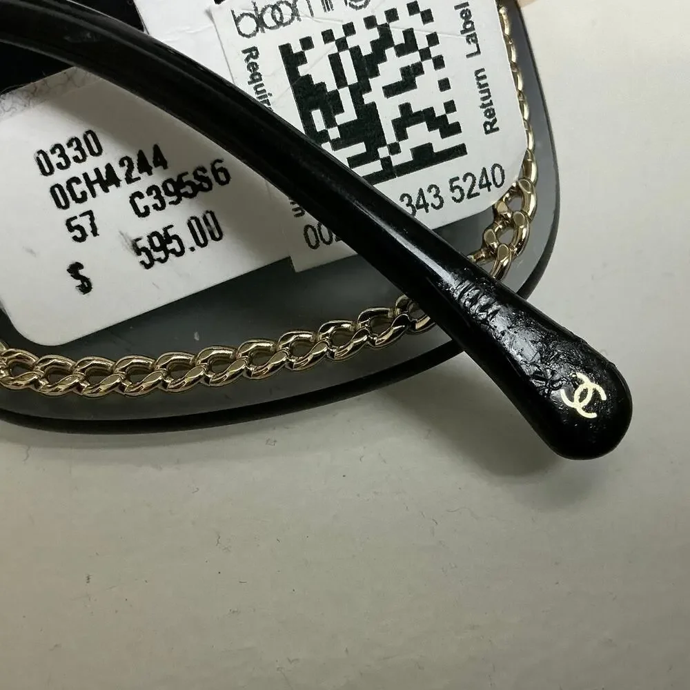 Chanel CH4244 Black/Gold Chain Link Square Sunglasses Grey Gradient Lens 57mm